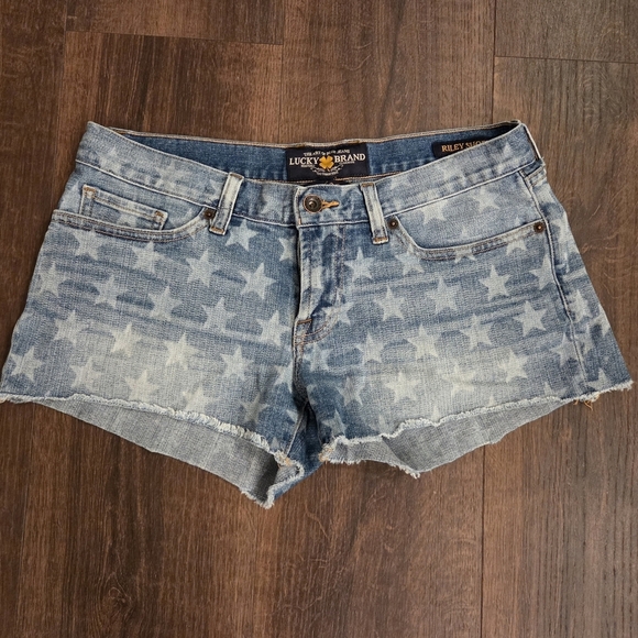 Lucky Brand Fringed Hem Lazer Stars Riley Cut-off Short Size - Picture 4 of 7